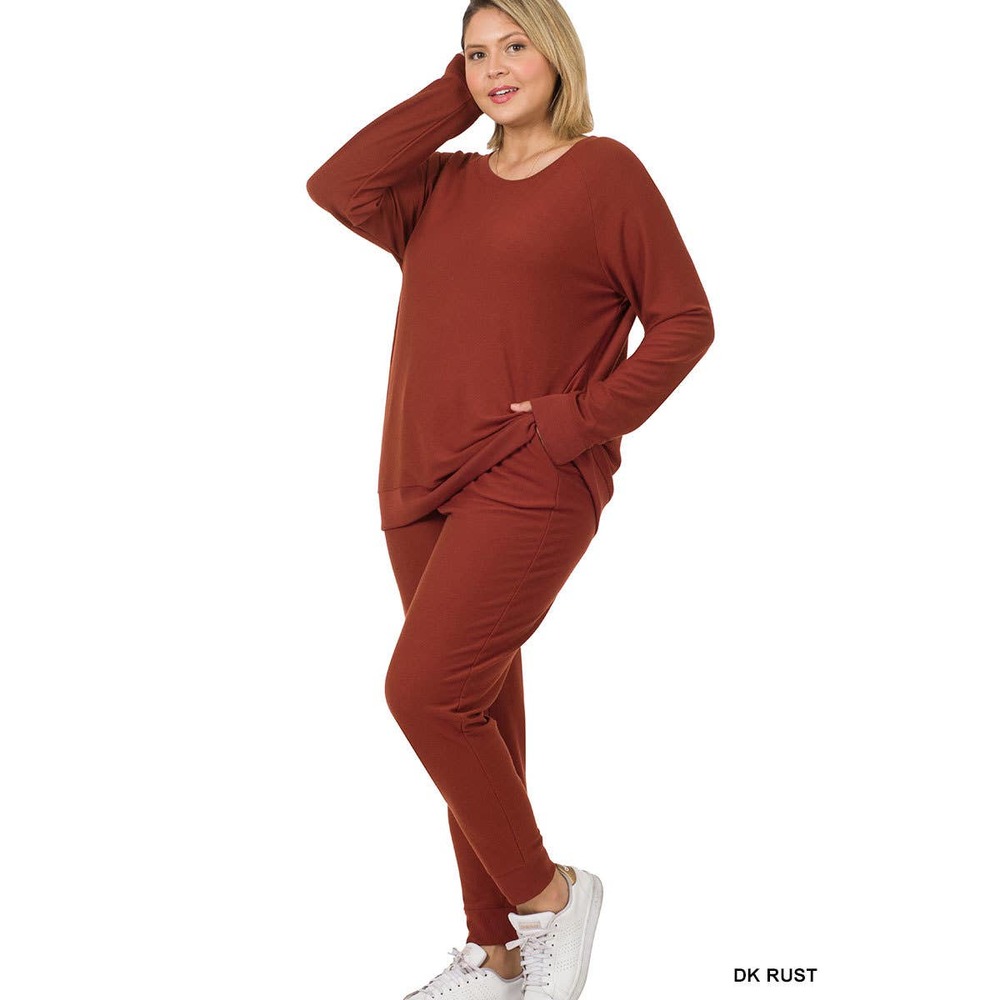 Zenana Women Plus Soft French Terry Top & Jogger Pant Set